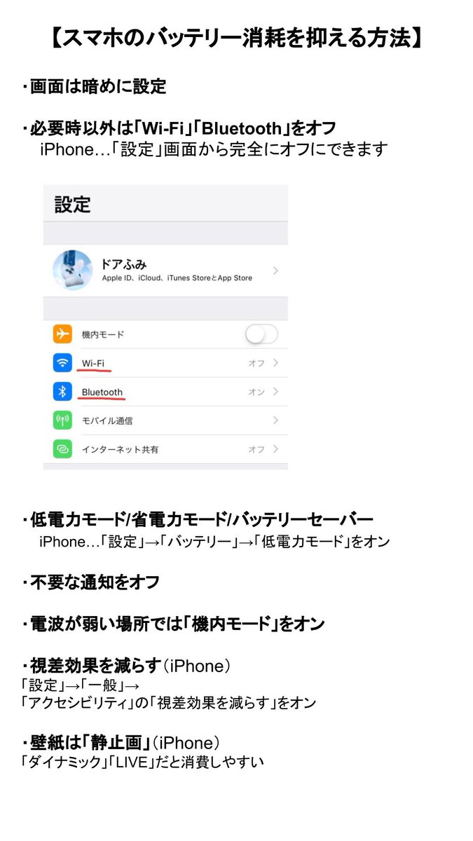 ライブドアニュース 停電地域の方へ スマホのバッテリー消耗を抑える方法 必要時以外は Wi Fi Bluetooth をオフ 電波が弱い場所では機内モードにするなど少しの設定でバッテリーが節約可能です