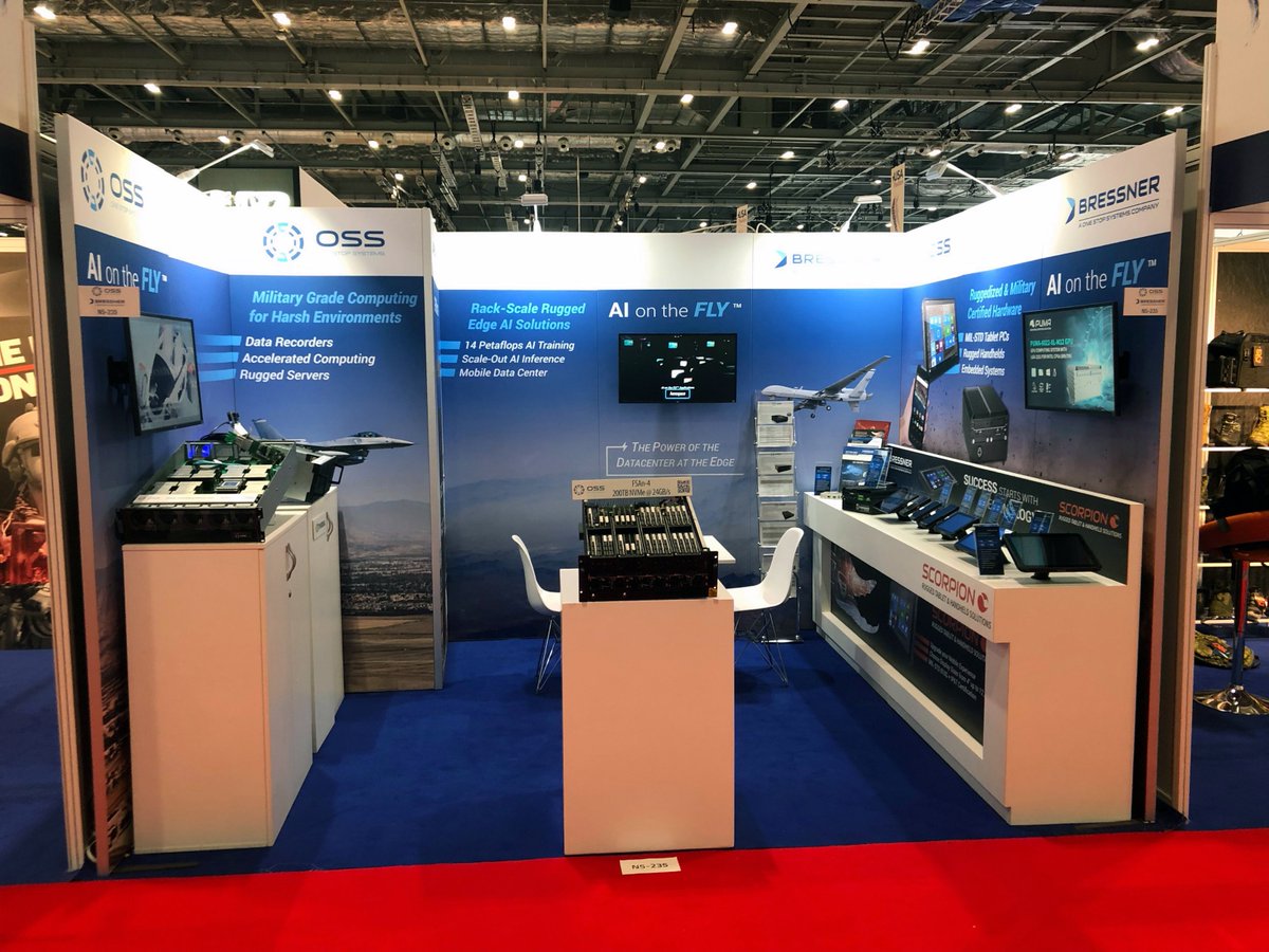 _OneStopSystems's tweet photo. Stop by OSS booth N5-235 in the #USAPavilion at #DSEI2019 to see our latest AI on the Flyยฎ solutions for the #edge of the battlefield. #DSEI #AIontheFly #rugged #military #defense https://t.co/nggPxrdyK0