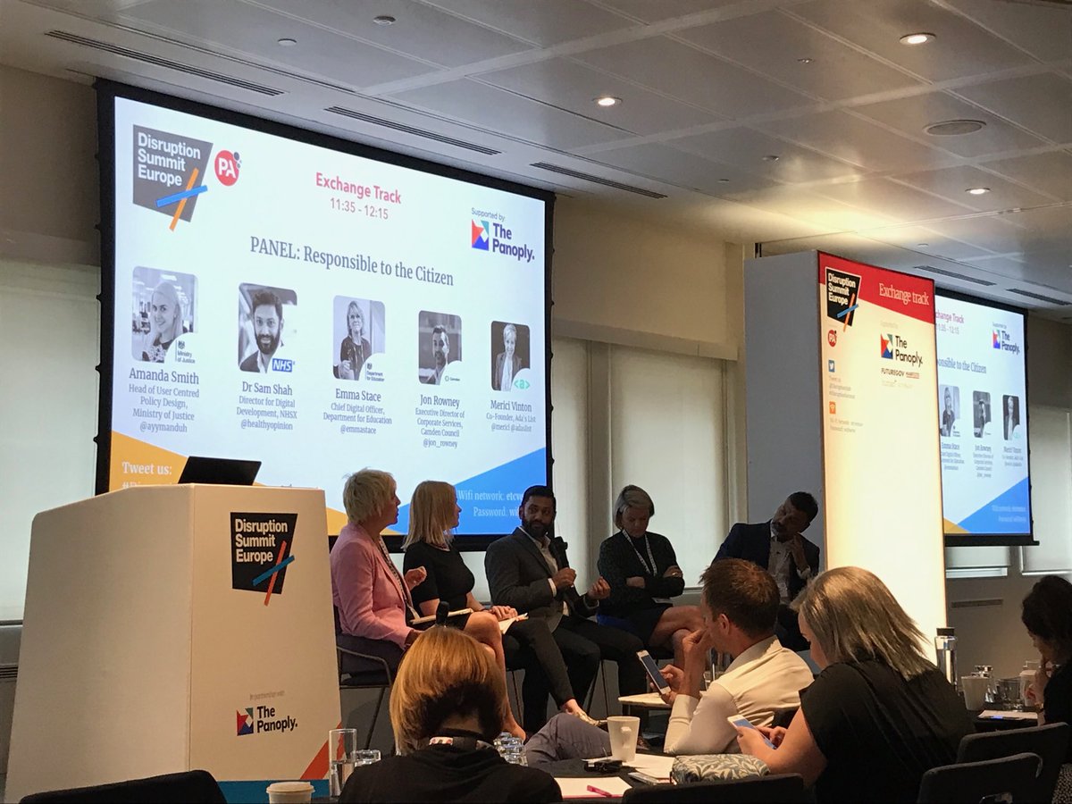 iamtomwake's tweet photo. ⁦Great panel session so far at #disruptionsummit talking about all things citizen and how user centred design can ensure communities thrive. @healthyopinion⁩ touching on the importance of diversity and inclusion across all teams in the #NHS. https://t.co/KQynZV61By