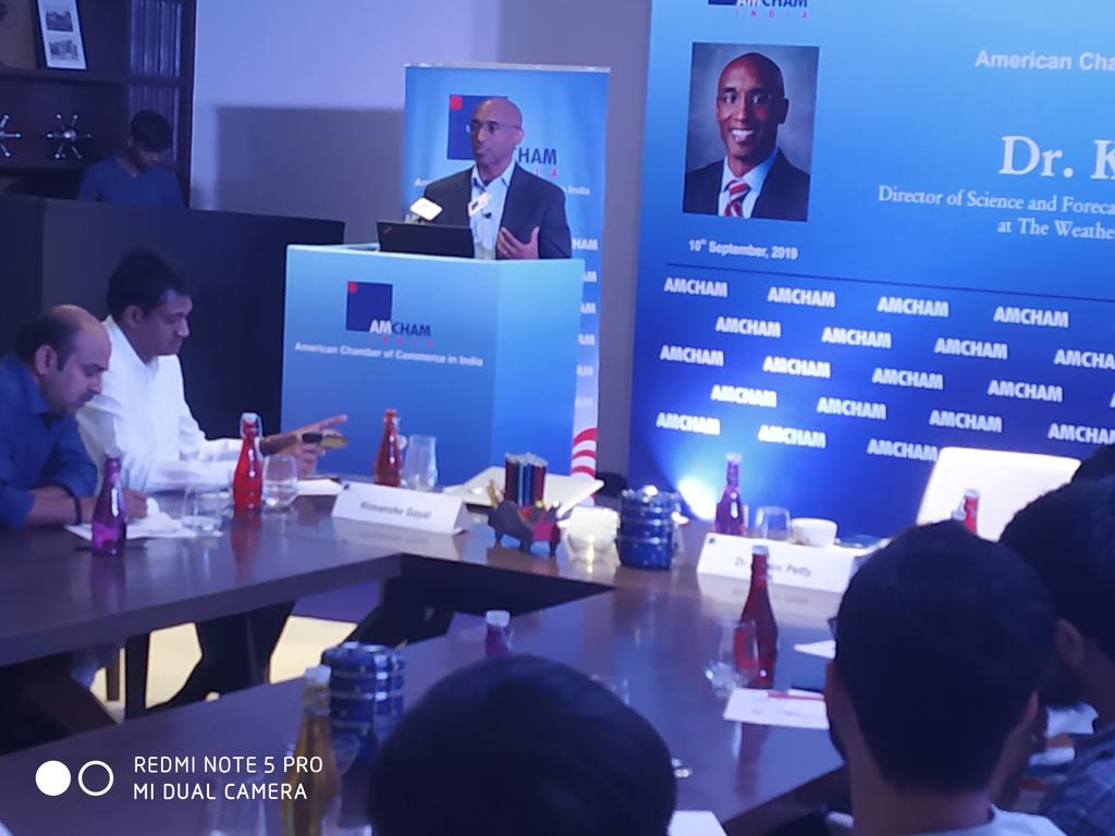 AmchamIndia's tweet image. Thank you @kevinRPetty for addressing our members in NewDelhi on business decision making based on weather.  #weatheranalytics in business.  @ibm_in @weathercompany #AMCHAMLectureSeries #Agriculture