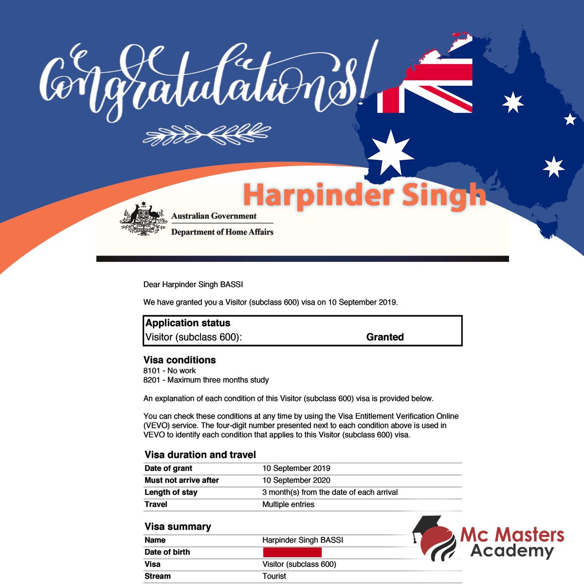 mcmasterschd's tweet image. One more back to back visa, Streak Continues for Australia this time. We Congratulate Harpinder Singh for receiving Australian student visa &amp;amp; McMasters Team for their hard work.
#mcmastersacademy #ielts #ieltsclass #academy #pte #chandigarh #students #ieltsbooks #education