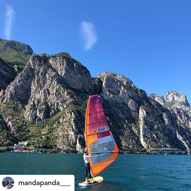 Our Singapore sailing team windsurfer <a href="/mandapanda___/">Amanda</a> training hard in Lake Garda, Italy! [Repost] Beautiful windy days in Garda 💨🍃😍
.
.
.
#windsurfing
#lake
#garda
#windy
#sunny
#perfect 
#training
#singaporesailing instagram.com/p/B2OpwHFABJJ/