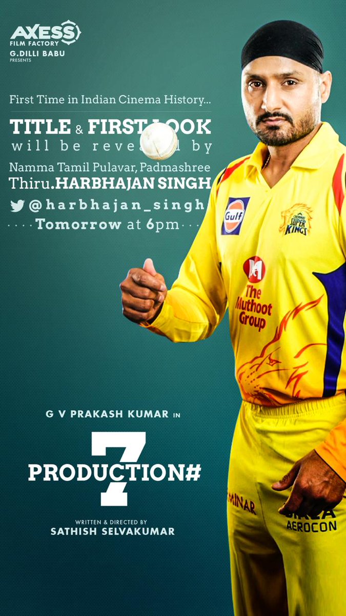 vconnectu's tweet photo. India Varalaatril…. Mudhal Muraiyaaga… First Look’ai Release Seiyum Balae Bowler Bhajji @harbhajan_singh!  #AFF7FirstLookTomorrow at 6pm

@AxessFilm @gvprakash @dir_Sathish @Dili_AFF @divyabarti2801 @gopiprasannaa @k_pooranesh @sanlokesh @Donechannel1 @UptownIdeas @viveksaatvik https://t.co/e4s8aQvHLo