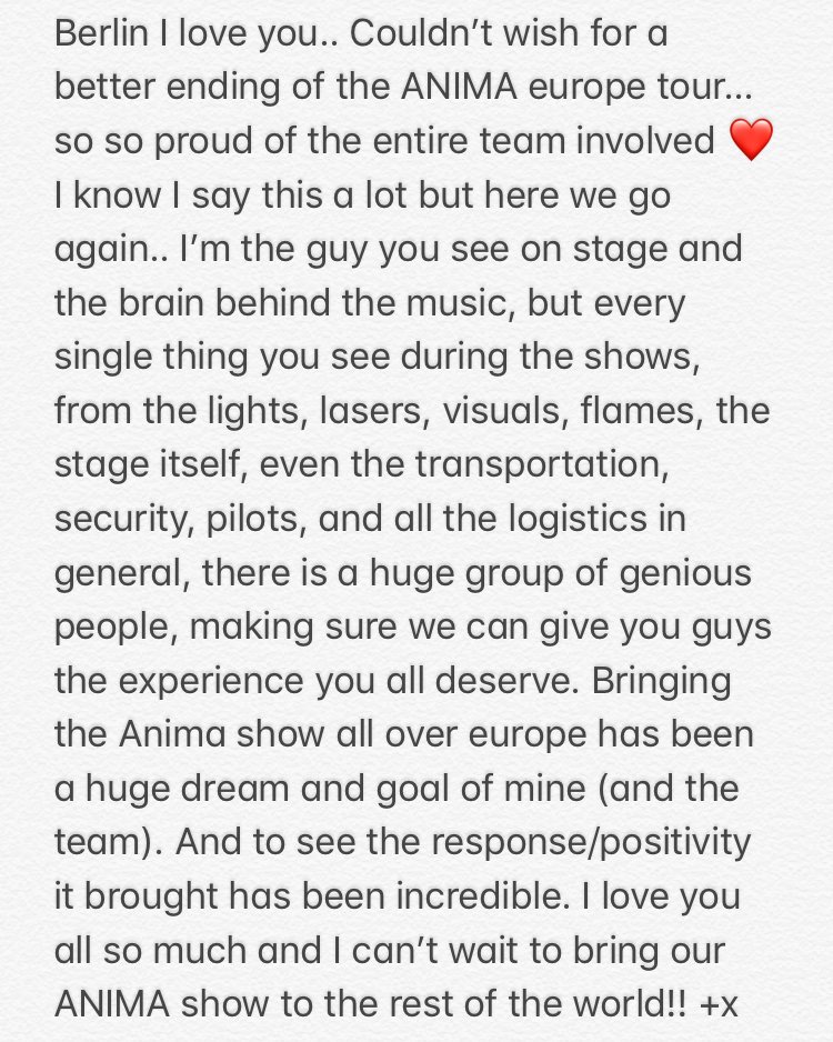 Berlin I love you.. Couldn't wish for a better ending of the ANIMA europe tour... so so proud of the entire team involved ❤️ <a href="/LollapaloozaDe/">Lollapalooza Berlin</a>