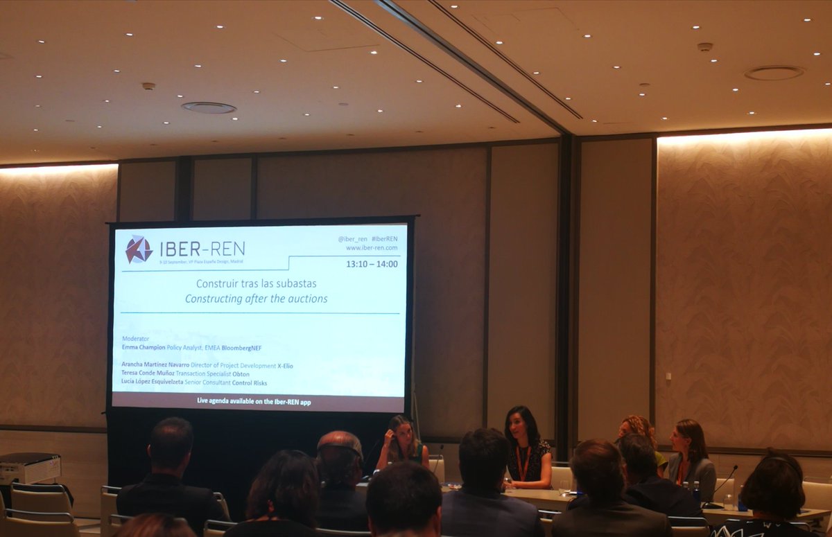 Iberia_HydroRen's tweet photo. Construir tras las subastas con @BloombergNEF, #Xelio, @obton, #controlrisks
#IberREN19 #subastas #renovables https://t.co/Q4EH0hfz8t