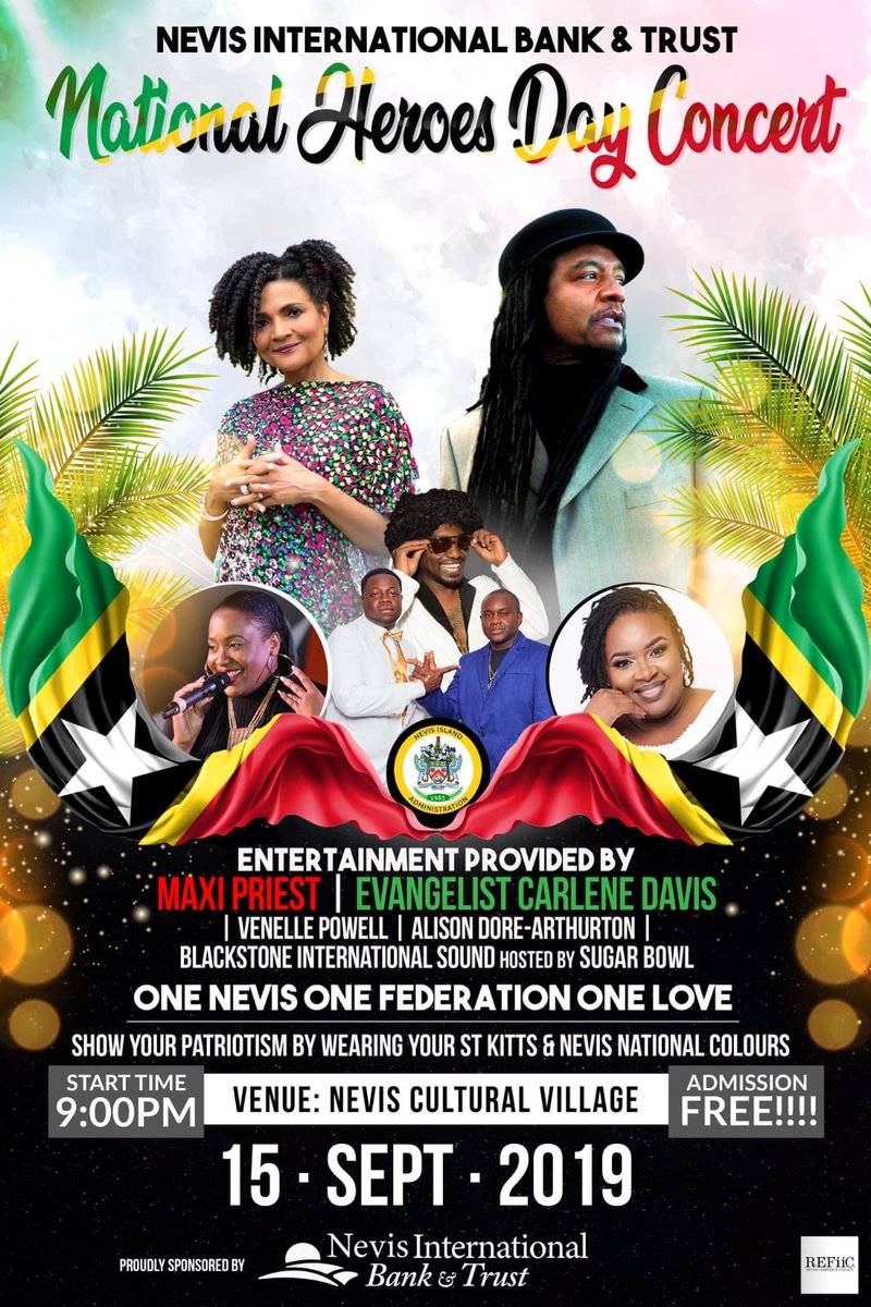 markbrantley3's tweet photo. Admission FREE! Come join us this Sunday as we celebrate our National Heroes. Remember it’s #OneNevis #OneFederation #OneLove https://t.co/c3Gn9rHvoU