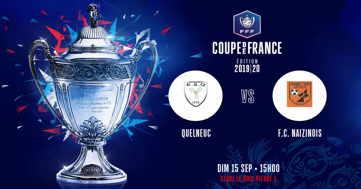 🔊 Info Coupe de France 

Pour le troisième tour de la <a href="/coupedefrance/">Хамидов Мехродж</a> , l’ES Quelneuc accueille au stade du Bois Pierre le FC Naizin (Régional 3) à 15h ce dimanche 15 septembre. 

Le coup d’envoi du match sera donné par Jean René Richard du @VocfootOfficiel 

#AllezLesVerts