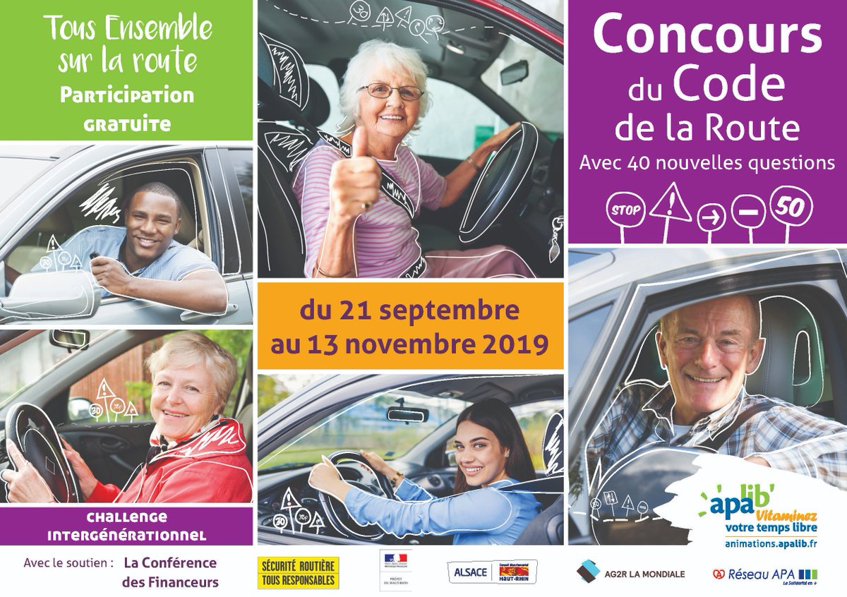 ReseauAPA's tweet photo. Du 21.09 au 13.11
#Concours du Code de la Route ! ⚠️
Etes vous un As du volant ?
Avec #APALIB', et en partenariat avec la #Préfecture, la #SécuritéRoutière et 15 municipalités du @hautrhin , participez à l'évènement "Tous ensemble sur la route"
Infos https://t.co/rmGHGeBvqp https://t.co/XkweSronw9