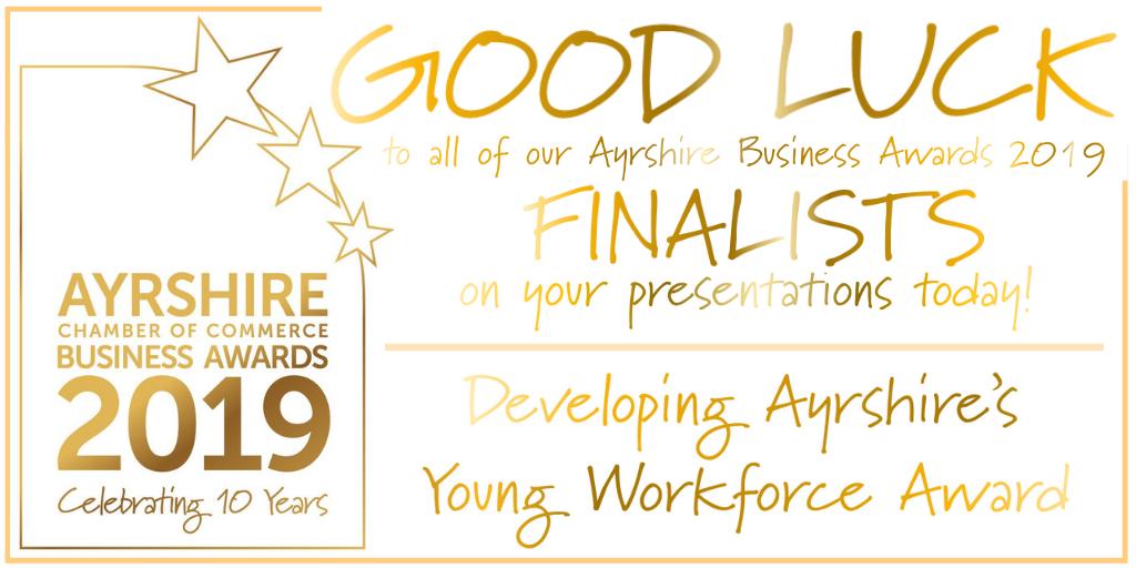 AyrshireChamber's tweet photo. GOOD LUCK to all of the Ayrshire Business Awards Finalists presenting today!
#ABA19 #WellConnected
@EGGER_UK @JamesFrewLtd @McTaggartGroup @Shire_HA https://t.co/aX6SyHKZed