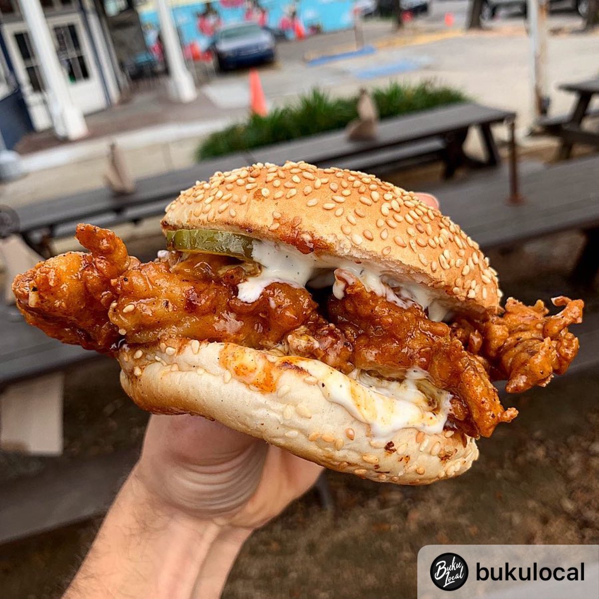 BlueOakBBQ's tweet photo. Spicy Chicken Tuesday!! retweet and Tag @wil_lutz5 for a chance at two free spicy chicken sandwiches !! https://t.co/bnpYVa4a7D