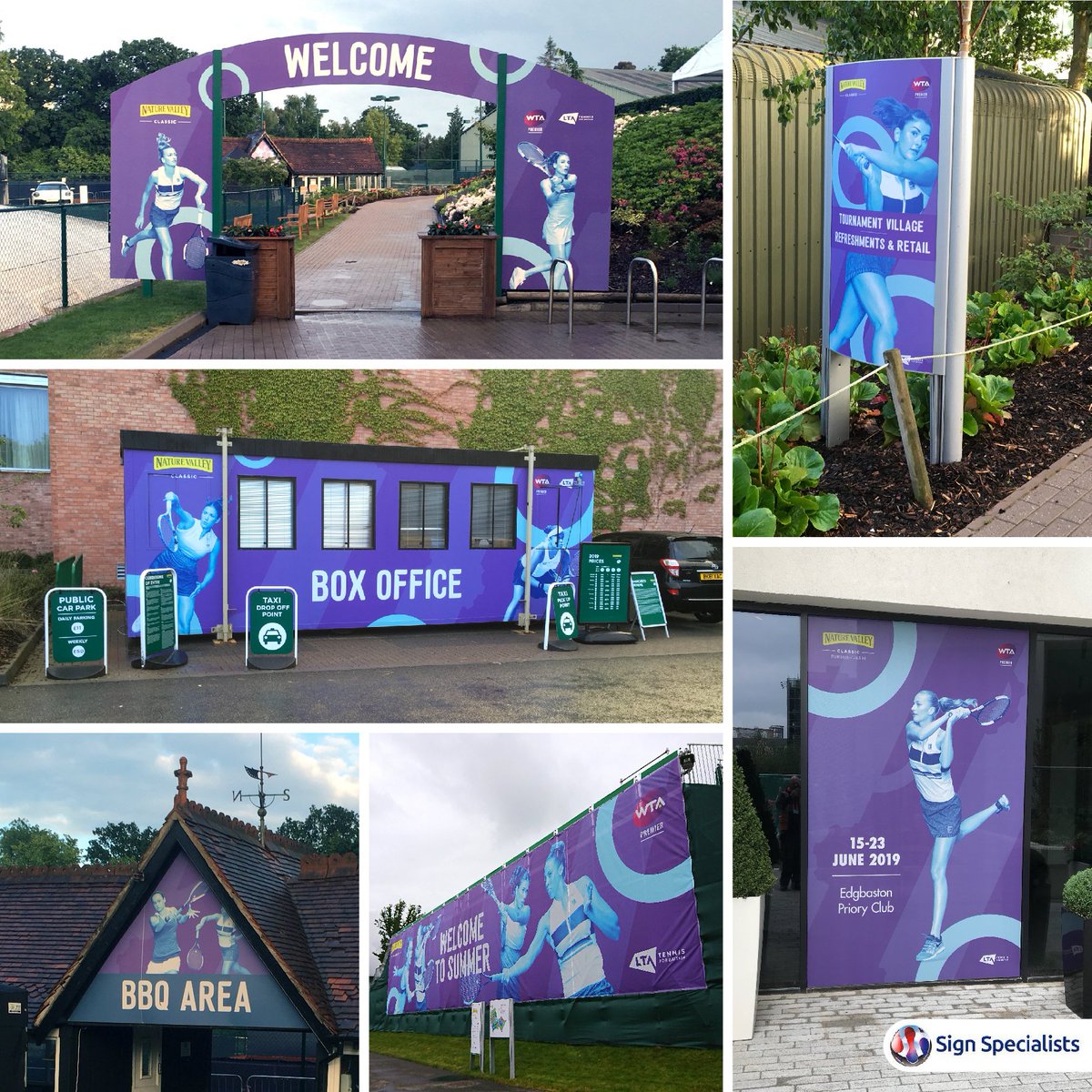 We produced a range of print based signage for this year's <a href="/NatureValleyUK/">Nature Valley</a>  <a href="/the_LTA/">LTA</a> tennis competition at <a href="/EdgbastonPriory/">Edgbaston Priory</a> . Typically, we'd print onto vinyl, laminate and then apply directly to the substrate on site as this is the most efficient method of application.