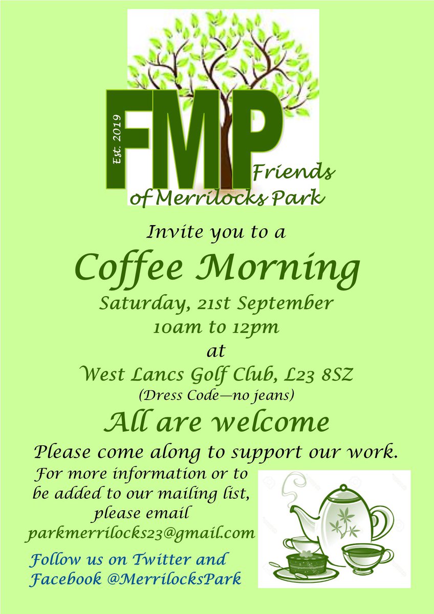 Friends of Merrilocks Park (@merrilockspark) on Twitter photo We are holding a Coffee Morning on Saturday, 21st September at West Lancs GC and all are invited. Please join us to find out more about the work planned for enhancing the Park further. <a href="/ABetterCrosby/">ABetterCrosby 💙</a> <a href="/CrosbyBubble/">Crosby Bubble</a> #community #outdoorspaces <a href="/WestLancsGC/">West Lancs Golf Club</a> We are holding a Coffee Morning on Saturday, 21st September at West Lancs GC and all are invited. Please join us to find out more about the work planned for enhancing the Park further. <a href="/ABetterCrosby/">ABetterCrosby 💙</a> <a href="/CrosbyBubble/">Crosby Bubble</a> #community #outdoorspaces <a href="/WestLancsGC/">West Lancs Golf Club</a>