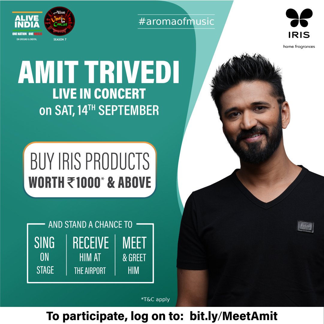 Enough of bathroom singing. Now is the time you bring out the actual singer in you! Participate and get a chance to sing on stage at Amit Trivedi Live in concert. Log on to : bit.ly/MeetAmit to know more.
#aromaofmusic #amittrivedilive #concert #music  #bengaluru #contest