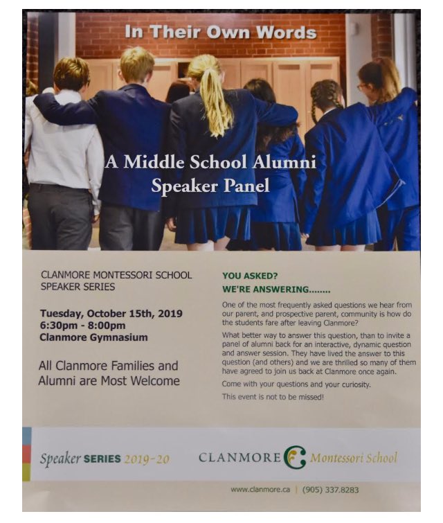 Join us for our Middle School Alumni Speaker Panel October 15 at 630pm