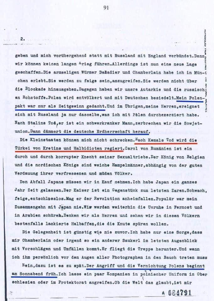 Le discours d'Adolf  #Hitler à  #Obersalzberg le 22 août 1939 : "Qui se souvient de l’extermination des  #Arméniens aujourd'hui?" Le document est conservé aux  #Archives nationales de Washington. #Arménie  #Genocide  #Turquie  #TurkeyFailed  #GenocideArmenien