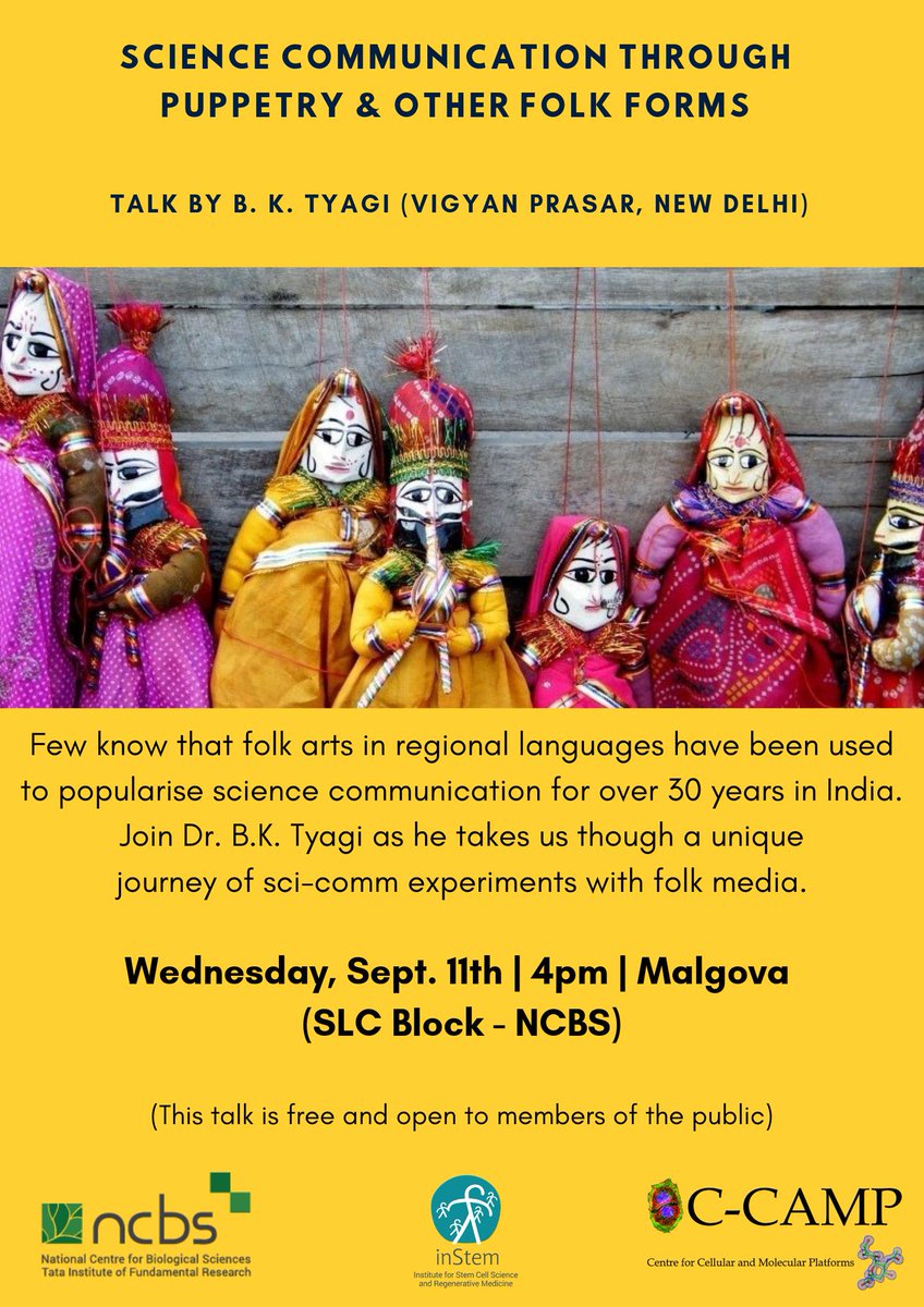 SShrivastri's tweet photo. #scicomm #folkmedia#experimentwithfolkmedia #puppetry# @NCBS_Bangalore #Malgova
# vigyanprasar #Dr.b.k tyagi @VigyanPrasar # 11September https://t.co/6zzOQ38Kck