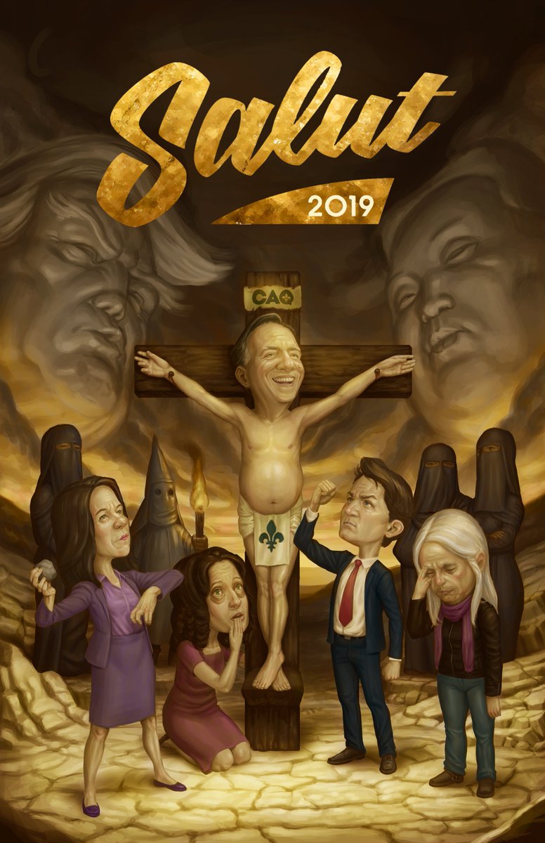 Philippelemieux's tweet photo. C'est parti! Pour les amateurs de politique, voici l'affiche du spectacle "Salut 2019! la revue de l'année" présenté à Montréal au @MonuNat, à Québec au Petit Champlain, Trois-Rivières à Anaïs-Rouseau, Saint-Georges, Joliette et Terrebonne au TVT #polqc #salut2019 https://t.co/sYj28T05iS