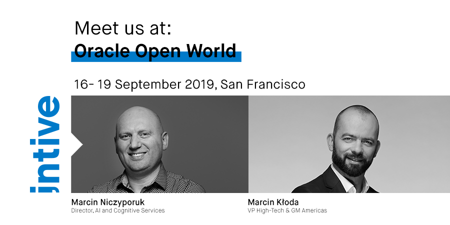 intive's tweet photo. As an #OracleGoldPartner we are excited to participate in @oracleopenworld 2019! Meet #intive's Marcin Kłoda and @mniczyporuk who will be joined by #Oracle's Norbert R. Busch to talk on #AutonomousServices for Better #App #Performance. Learn more: https://t.co/91jxNLazLF #oow19 https://t.co/H1Rg4ifqlY
