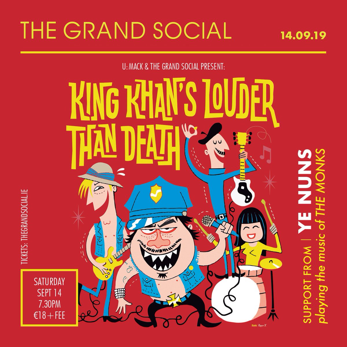 This Sat-  #KingKhan from King Khan and The Shrines returns to blow our minds! 
Doors 7:30 tickets thegrandsocial.ie <a href="/TGSDublin/">The Grand Social</a>