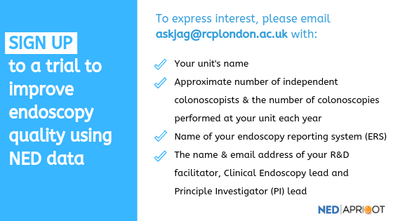 JAG_Endoscopy's tweet photo. Uploading to the #NationalEndoscopyDatabase ? If so, your unit may be eligible to take part in an exciting research trial using NED data. Find out more here: https://t.co/1lGZ6yXGa6 #endoscopy #qualityimprovement #qualityassurance #research #polyps #bowelcancer https://t.co/aQ3BZ1MPsV