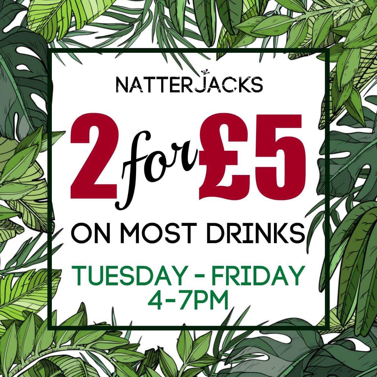 🍻 2 for £5 on most drinks

🍻 Tuesday - Friday 4-7pm

🍻 Pop down and say hello