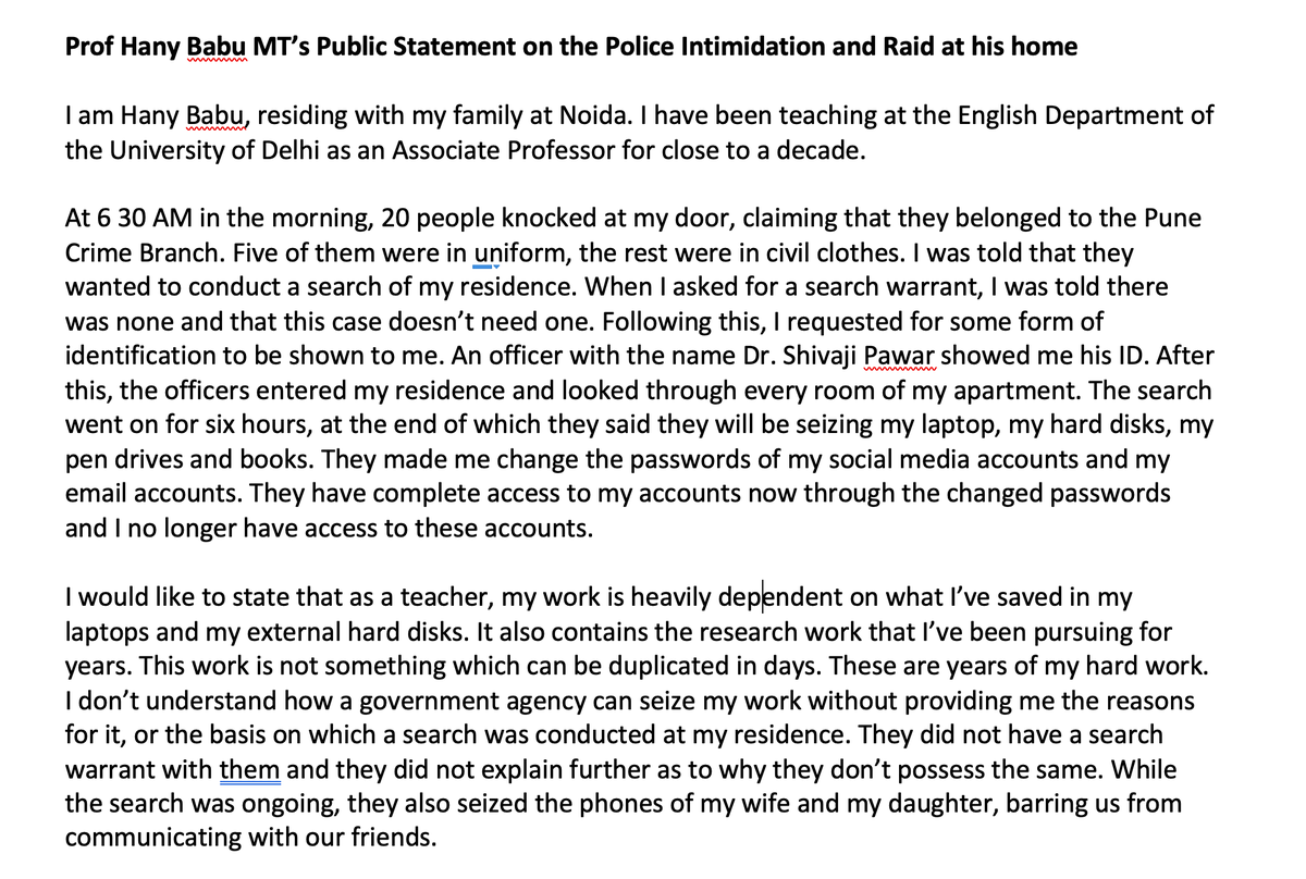 hanybabu's tweet photo. This is my statement regarding the police raid at my apartment this morning. 

@jennyrowena https://t.co/aQBKoI38rp