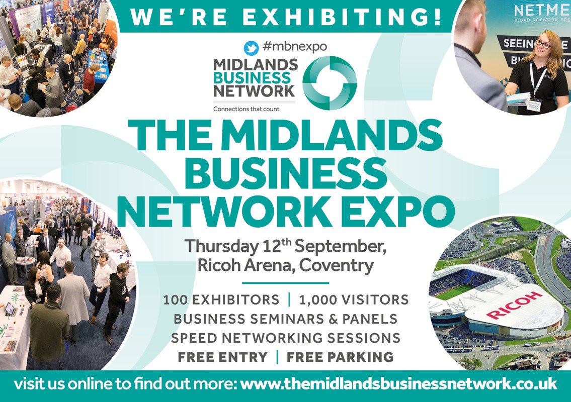 WE WANT TO MEET YOU Join us at the Midlands Business Network Expo on Thursday 12th September at the <a href="/RicohArena/">Ricoh Arena</a> We’ll be exhibiting on the day and we’d love to talk to you about how we can help your business hubs.ly/H0kH2GB0 #MBNEXPO