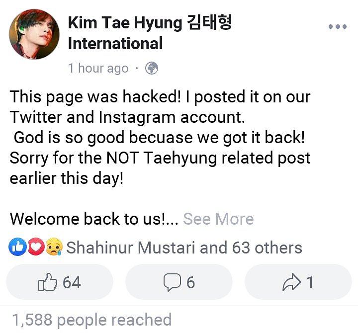 VkimtaehyungPH's tweet image. We got the Facebook page back! 😍 Thank you so much God!