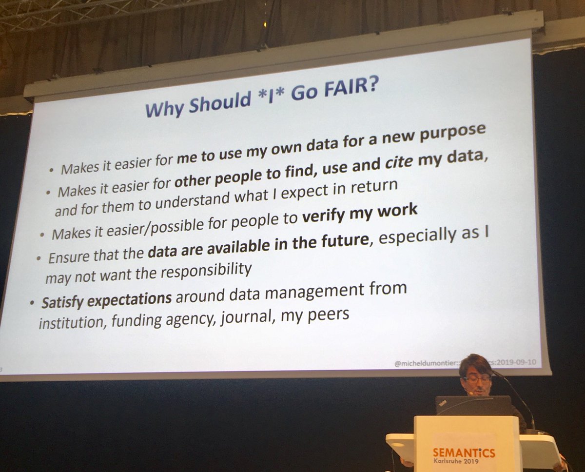 lysander07's tweet image. Why you(!) should go #FAIR - is explained to us by ⁦@micheldumontier⁩ in his keynote at #Semantics2019