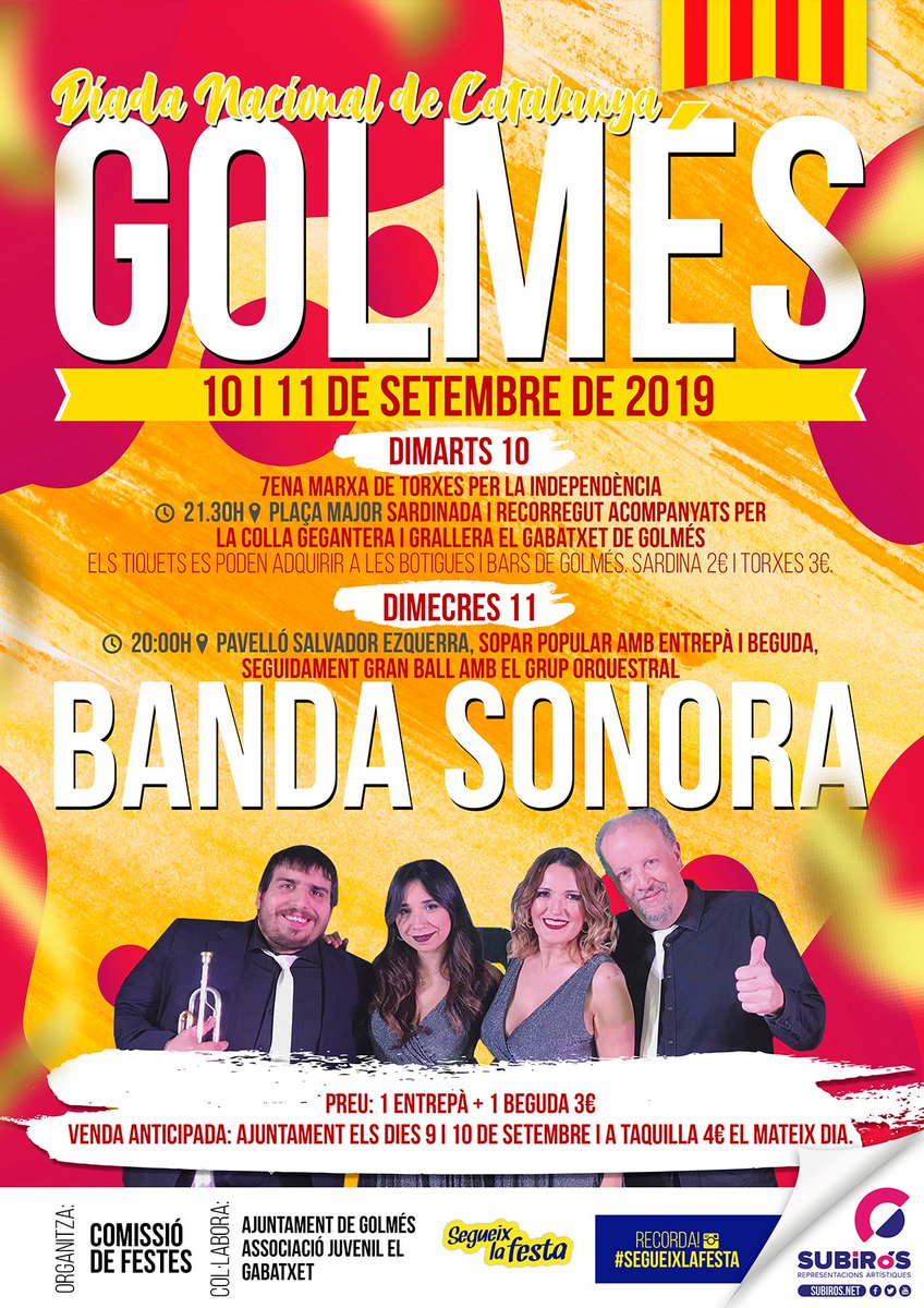 Us deixem amb alguns dels actes festius per aquesta #Diada Nacional de Catalunya.
US HI ESPEREM!!
#diada2019 #viscacatalunya #bonadiada #segueixlafesta
-----
facebook.com/SUBiROSReprese…