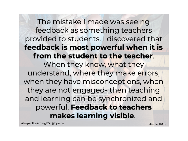 HeathPeine's tweet photo. During our third week of Advanced Instructional Methods, my students will be learning about feedback. Feedback has an effect size of .66 and may be "the most underutilized instructional approach teachers have at their disposal" (Fisher, Frey &amp; Hattie 2018). #ImpactLearningKS. https://t.co/FiqeTWUoCq
