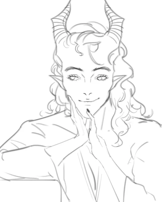 tiefling oc! the joys of having finished all your university assignments ahead of time so you can enjoy drawing without guilt <3 