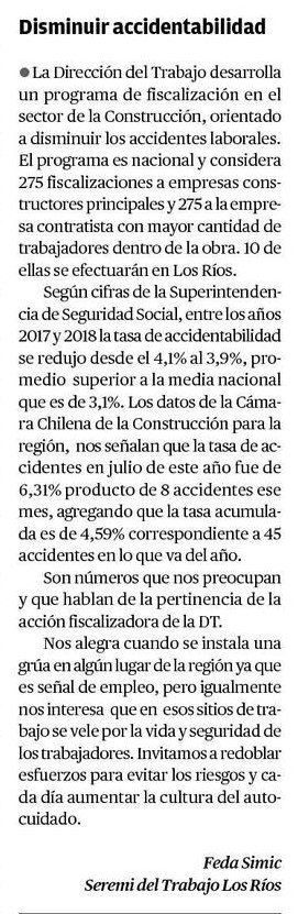 🗞 Amig@s, les comparto la carta al director de nuestro Seremi del Trabajo @fdsimic, que tiene por titulo "Disminuir accidentabilidad", publicada hoy en el diario local.

<a href="/austral_losrios/">Diario Austral</a>