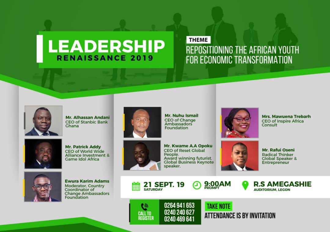 Quakuuuu's tweet photo. Leadership Renaissance 2019..Repositioning the African Youth for Economic Transformation...Empowering the Next Generation of African Leaders.
#LR18 https://t.co/Ov5BJq59tl
