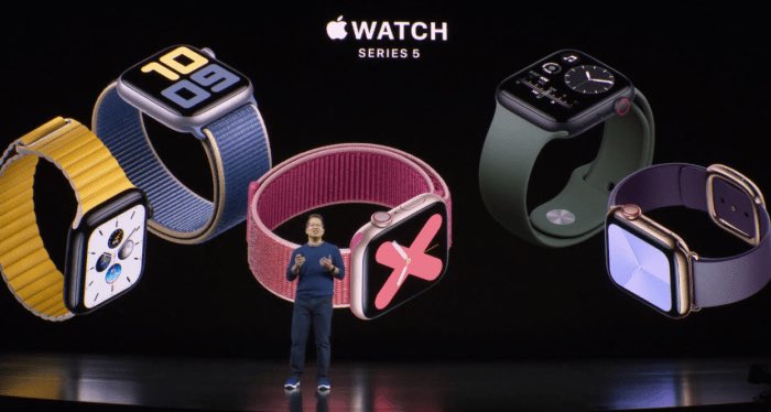 ultimateapplebr's tweet photo. Wartch Series 5 também foi anunciado. #news #iphone11 #iphone11pro #iphone11promax #apple #ios13 #ultimateapple #appleevent https://t.co/TYiFythbnl