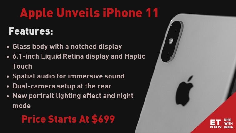 ETNOWlive's tweet photo. #Apple launches the most awaited #iPhone11 during the Apple Special Event at #SteveJobs Theater. #AppleEvent #TimeCook @tim_cook. Here is the price and key features! https://t.co/DGfGqI15rE