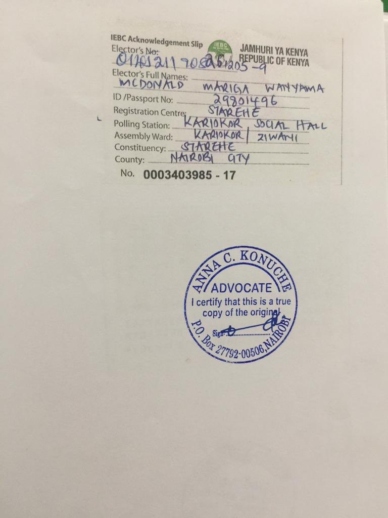 WilliamsMkenya's tweet image. McDonald Mariga is a registered voter! #KibraByection