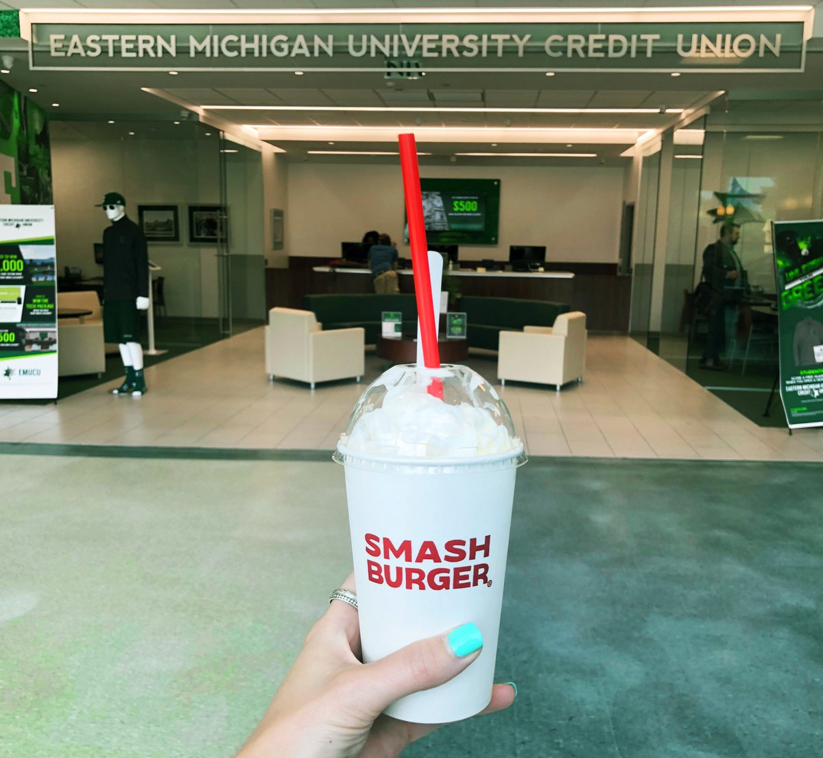 Two days until #NationalChocolateShakeDay! <a href="/EasternMichU/">Eastern Michigan</a> students* can enjoy a free shake from Smashburger inside the <a href="/EMUStudentCent/">EMU STUDENT CENTER</a> from 2pm-4pm - courtesy of EMUCU! (*Limited to the first 150 students) @emichdining