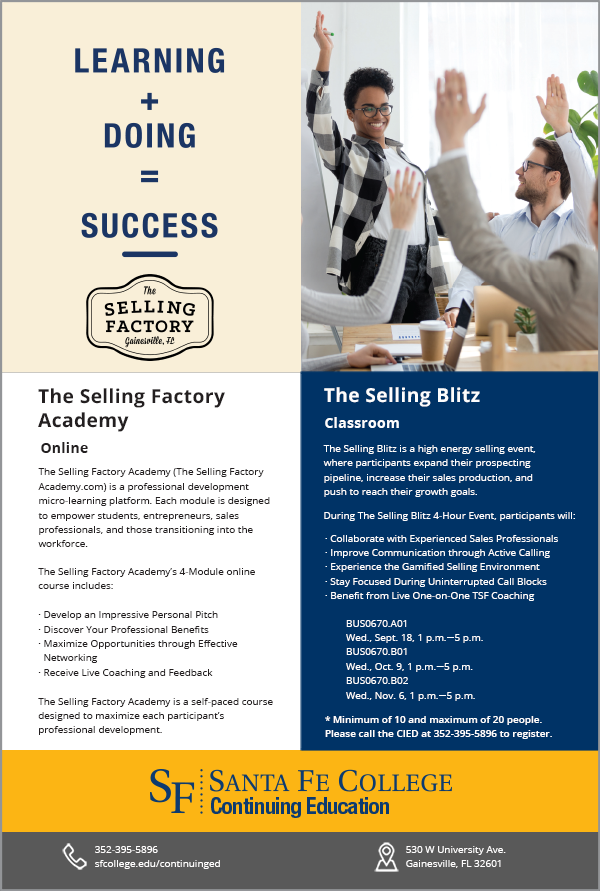 SFCIED's tweet photo. Learning + Doing = SUCCESS! The Selling Factory. Call the CIED to register at 352-395-5896. https://t.co/VJy0Vz6sGn