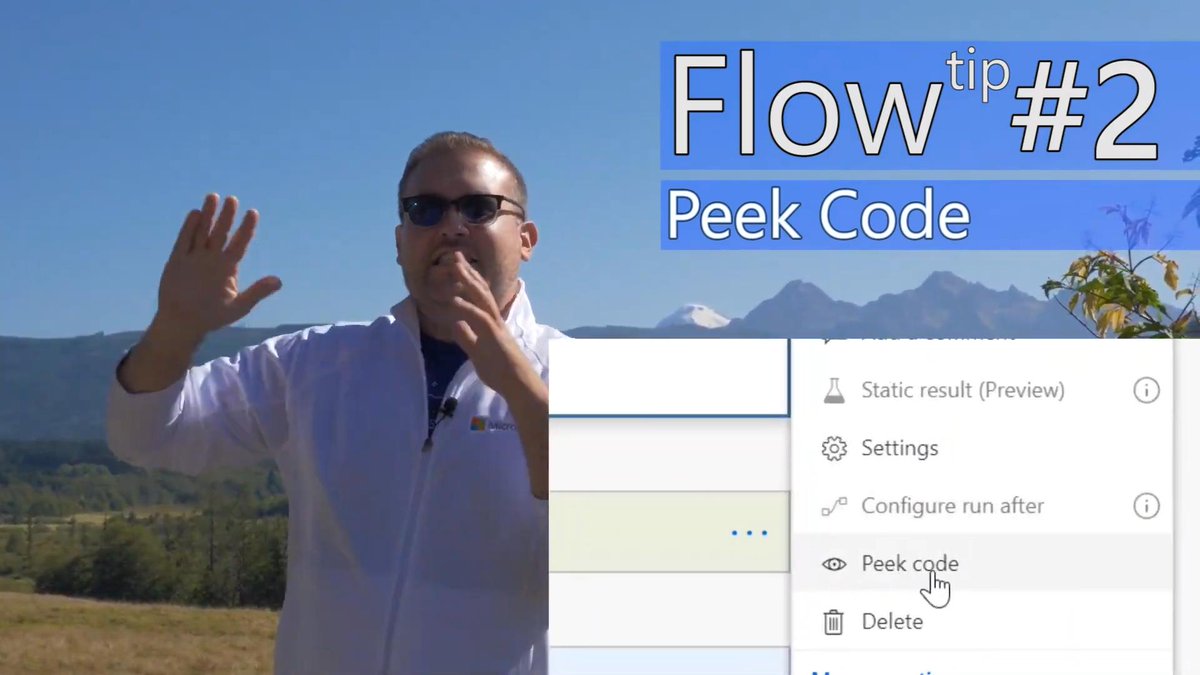 kamleshrao's tweet image. Peek Code option allows you to see JSON in @MicrosoftFlow #FlowConf2019 #Tip #PeekCode