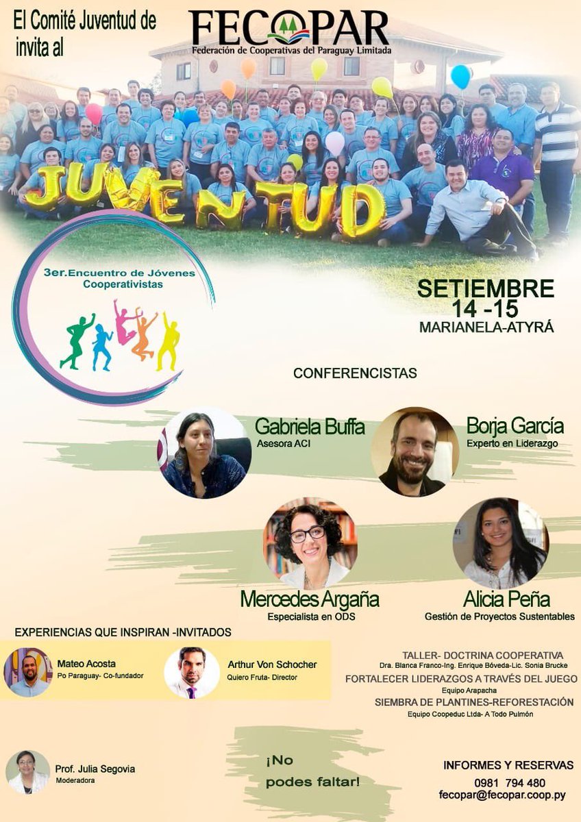crjcoop's tweet photo. El Comité Juventud @FecoparLtda realizará el 3er Encuentro de Jóvenes Cooperativistas en 🇵🇾 Paraguay, ¡no se lo pierdan! #CRJ #FECOPAR #Paraguay https://t.co/L3mRj3BpgL