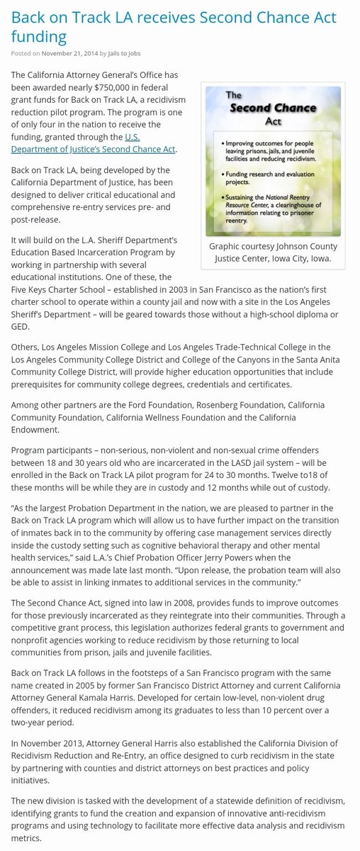 50 Times  #Kamala Accomplished/Advocated for  #CriminalJusticeReform14.AG-BCJ collaborate with the Judicial Council to develop dashboards for judges to make better decisions about adjudicated juveniles. 15.AG-Awarded Second Chance Grant to expand Back on Track to LA as AG