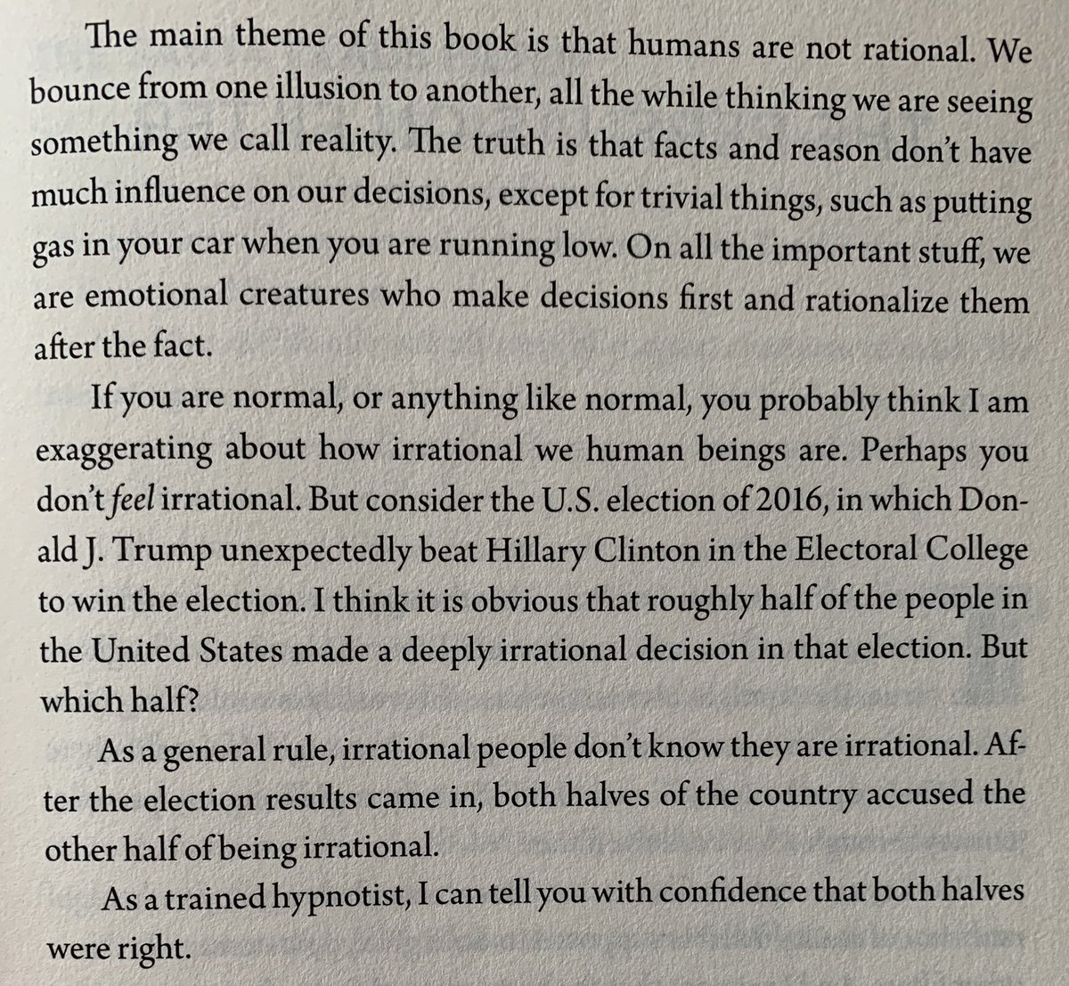 abhinandan_ks's tweet photo. Any book by @ScottAdamsSays is always an enjoyable read, and “Win Bigly” is no different – an interesting take on not just @realDonaldTrump or politics, but the art of persuasion in general.
(He was among the earliest to predict DJT’s 2016 victory – here he explains it.) https://t.co/oPf3xWcvso
