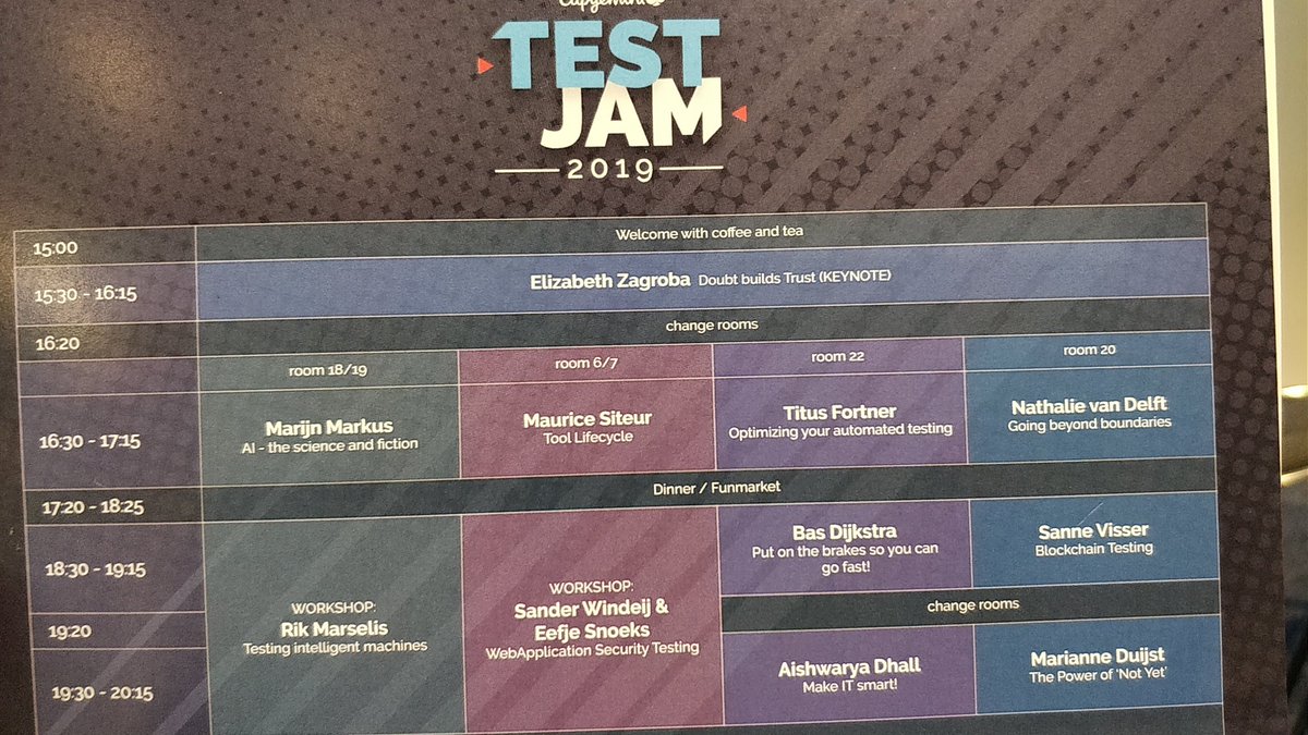 Batman987123's tweet photo. Agenda voor vandaag. Veel interessant sessies zijn gepland. #TestJam https://t.co/PiUAP9rqRz