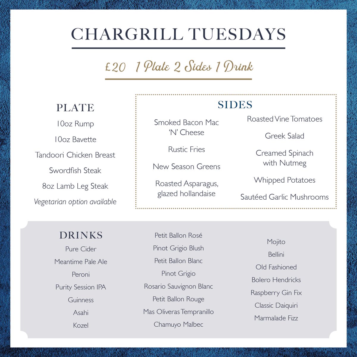Our CHARGRILL DEAL is on as usual this evening.

#worcester #tuesday #chargrill #deal #boleroworcester #theforegate #worcindependent