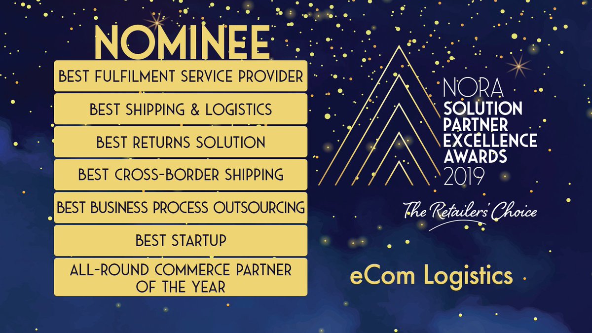 Very excited to be nominated for 7 awards at the NORA Solution Partner Excellence Awards 2019 

#supplychain #lastmile #logistics #fulfilment #shipping #crossborder #startups #SME