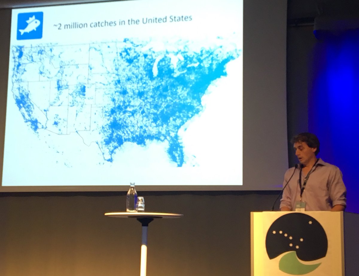 chmcguire's tweet photo. Smartphone fishing app data @fishbrainapp used by @venturellilab to look at rec. angler distribution and invasive species vectors #ICESASC19 #ER4Fish @BallState https://t.co/5Ko43dsMxF