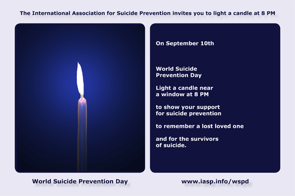 IASPinfo's tweet photo. Have you heard about our #WSPD Light A Candle Campaign? To remember a loved one or to spread awareness of suicide prevention we will be lighting a candle near a window at 8pm. Also we have created postcards for you to share at: https://t.co/ZsDoWMtQRn #SuicidePrevention https://t.co/YrCjfdi50r