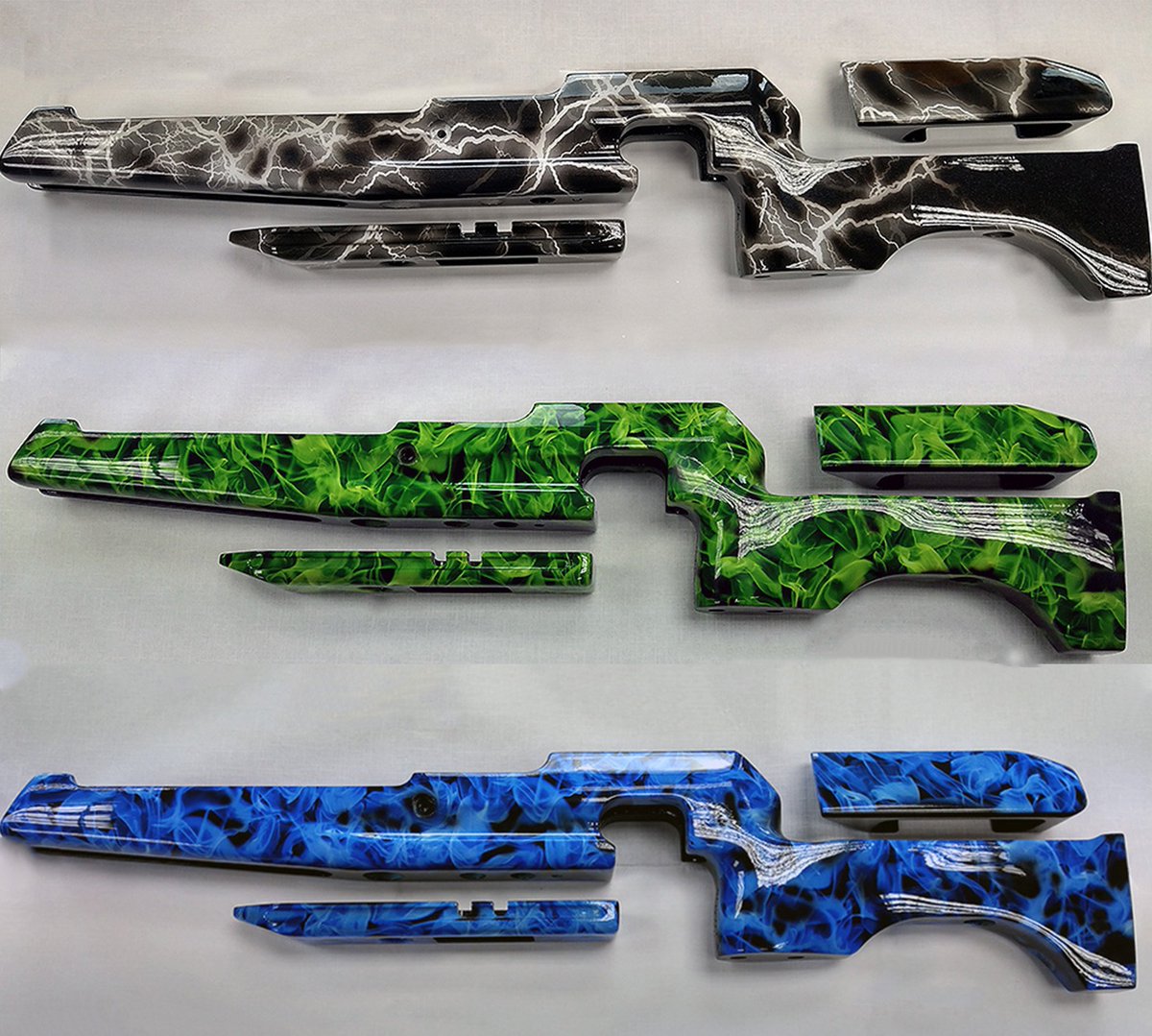 Check out these amazing bespoke EV stocks dipped by Funky Dipz! 

Each limited edition stock will be available to purchase from the Air Arms stand at the @CountrymanFairs Midland Game Fair this weekend! 

Which colour is your favourite? 
#TeamAirArms #AirArms