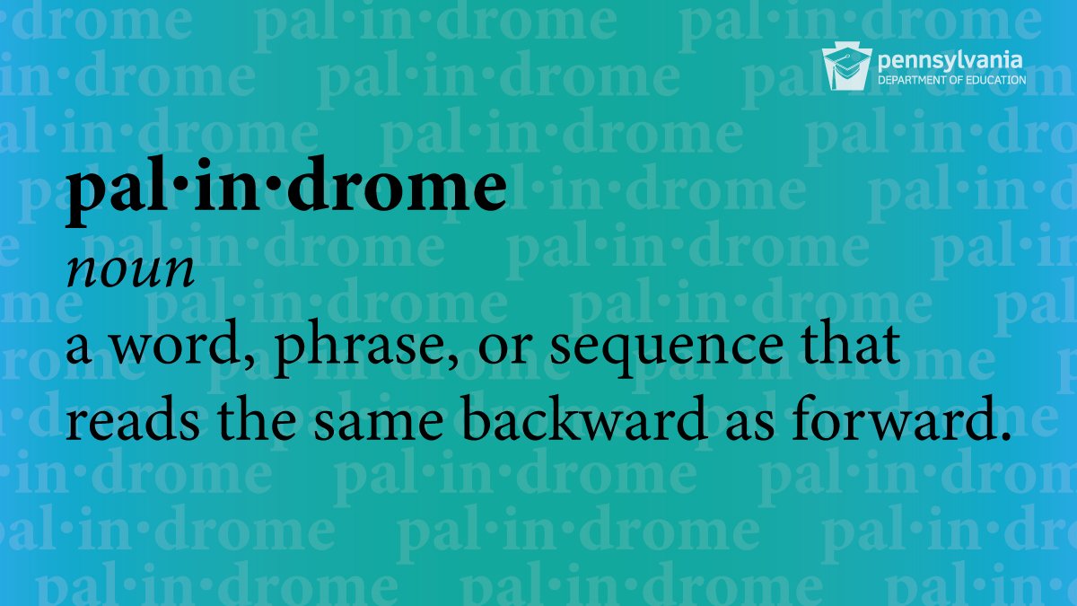 Definition of the word palindrome on a green background